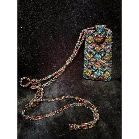 BEAUTIFUL MULTICOLORED GLASS BEADED PURSE & HANDLE ~MAGNETIC SNAP ~Sew On Bottom - Picture 1 of 4